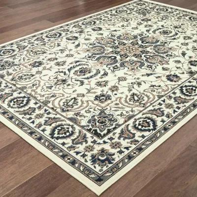 2' X 4' Oriental Stain Resistant Indoor / Outdoor Area Rug - Ivory / Blue