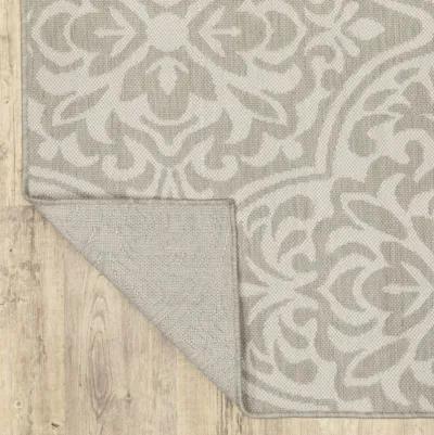 7' X 9' Floral Stain Resistant Indoor / Outdoor Area Rug - Gray / Ivory