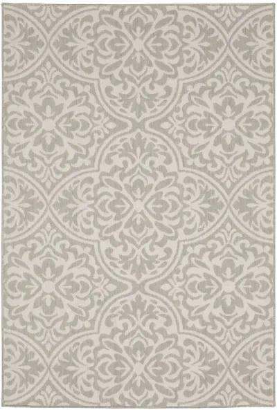 7' X 9' Floral Stain Resistant Indoor / Outdoor Area Rug - Gray / Ivory