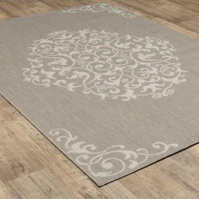 3' X 5' Oriental Stain Resistant Indoor / Outdoor Area Rug - Gray / Ivory