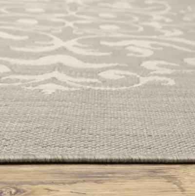 3' X 5' Oriental Stain Resistant Indoor / Outdoor Area Rug - Gray / Ivory