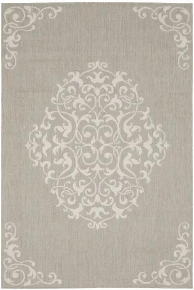 3' X 5' Oriental Stain Resistant Indoor / Outdoor Area Rug - Gray / Ivory