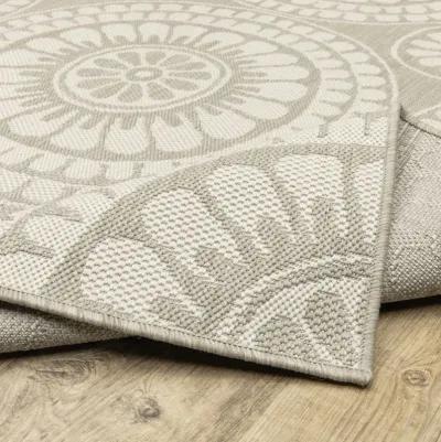 2' X 7' Geometric Stain Resistant Outdoor / Indoor Area Rug - Gray / Ivory