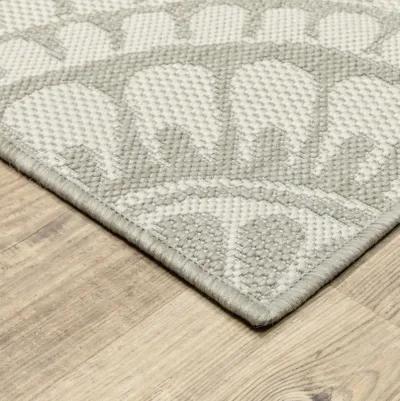 2' X 7' Geometric Stain Resistant Outdoor / Indoor Area Rug - Gray / Ivory