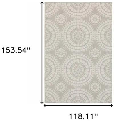 10' X 13' Geometric Stain Resistant Outdoor / Indoor Area Rug - Gray / Ivory