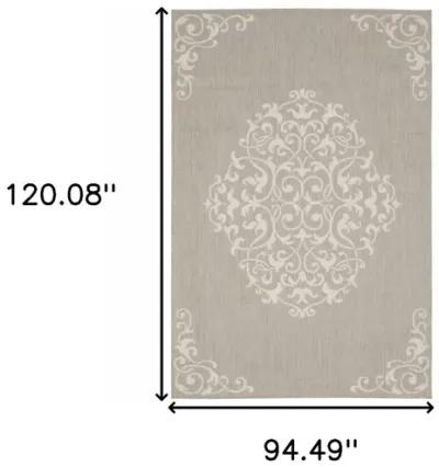 8' X 10' Oriental Stain Resistant Indoor / Outdoor Area Rug - Gray / Ivory