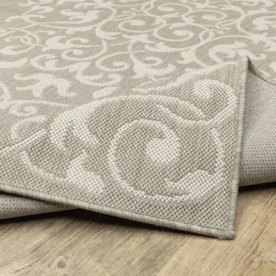 2' X 7' Oriental Stain Resistant Indoor / Outdoor Area Rug - Gray / Ivory