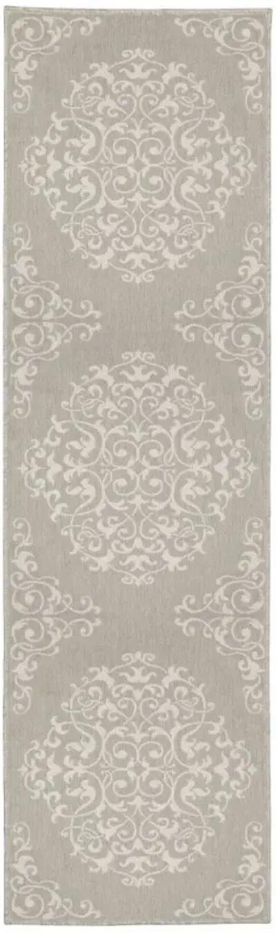 2' X 7' Oriental Stain Resistant Indoor / Outdoor Area Rug - Gray / Ivory