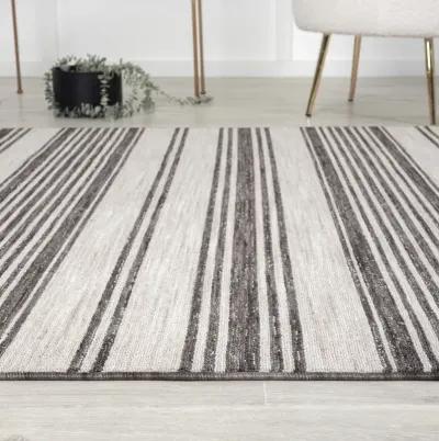 8' X 9' Striped Indoor / Outdoor Area Rug - Gray / Ivory