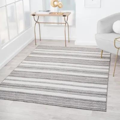 8' X 9' Striped Indoor / Outdoor Area Rug - Gray / Ivory