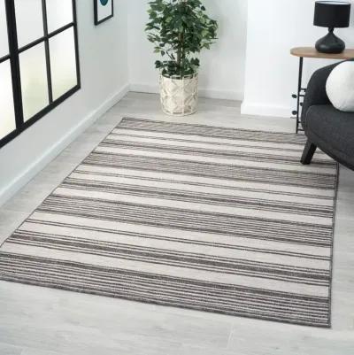 8' X 9' Striped Indoor / Outdoor Area Rug - Gray / Ivory