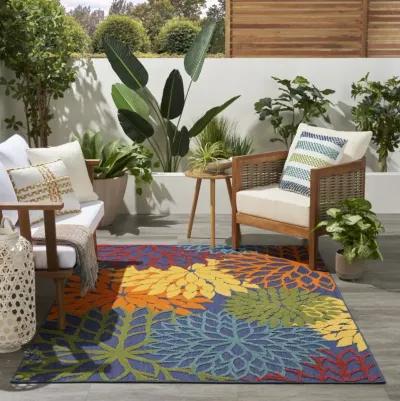 4' X 6' Floral Power Loom Area Rug - Blue / Orange