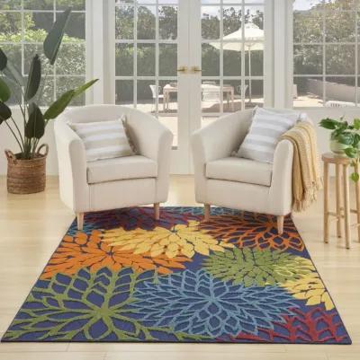 4' X 6' Floral Power Loom Area Rug - Blue / Orange