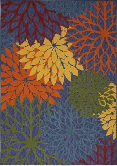 4' X 6' Floral Power Loom Area Rug - Blue / Orange