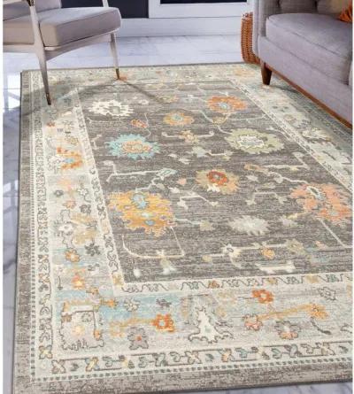 9' X 12' Floral Stain Resistant Indoor / Outdoor Area Rug - Gray / Orange