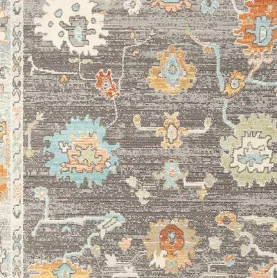 9' X 12' Floral Stain Resistant Indoor / Outdoor Area Rug - Gray / Orange