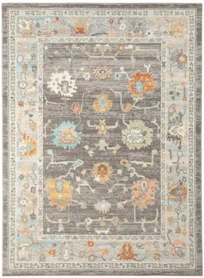 9' X 12' Floral Stain Resistant Indoor / Outdoor Area Rug - Gray / Orange