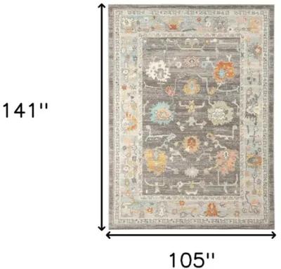 9' X 12' Floral Stain Resistant Indoor / Outdoor Area Rug - Gray / Orange