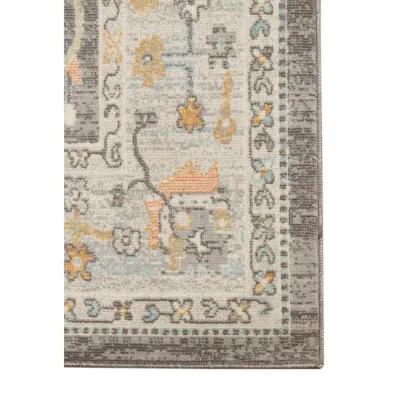 9' X 12' Floral Stain Resistant Indoor / Outdoor Area Rug - Gray / Orange