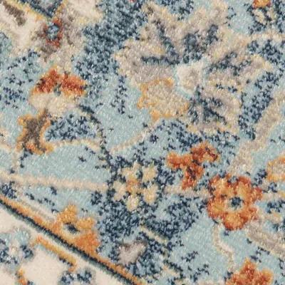 8' X 10' Floral Stain Resistant Outdoor & Indoor Area Rug - Blue / Orange