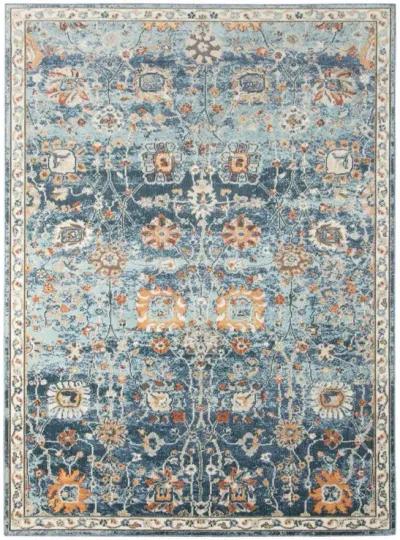 8' X 10' Floral Stain Resistant Outdoor & Indoor Area Rug - Blue / Orange