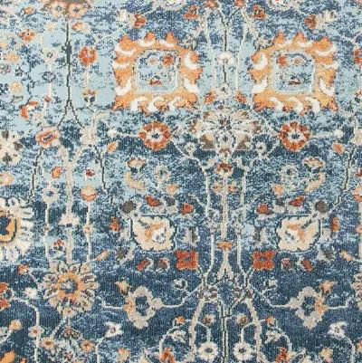 8' X 10' Floral Stain Resistant Outdoor & Indoor Area Rug - Blue / Orange