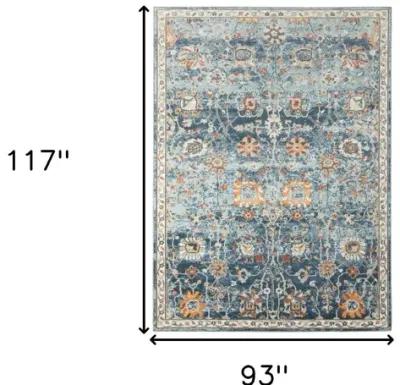 8' X 10' Floral Stain Resistant Outdoor & Indoor Area Rug - Blue / Orange