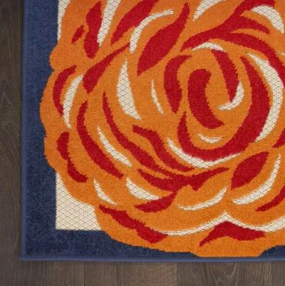 3' X 4' Floral Power Loom Area Rug - Blue / Orange