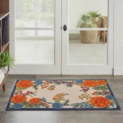 3' X 4' Floral Power Loom Area Rug - Blue / Orange