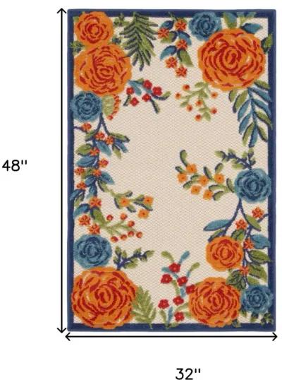 3' X 4' Floral Power Loom Area Rug - Blue / Orange