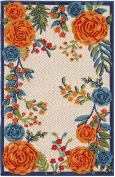 3' X 4' Floral Power Loom Area Rug - Blue / Orange