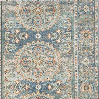 2' X 3' Floral Medallion Stain Resistant Indoor / Outdoor Area Rug - Blue / Orange