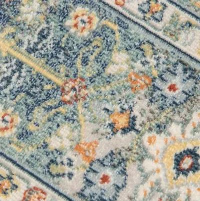 2' X 3' Floral Medallion Stain Resistant Indoor / Outdoor Area Rug - Blue / Orange