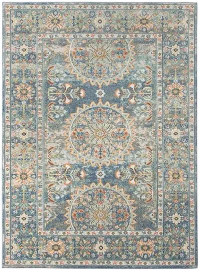 2' X 3' Floral Medallion Stain Resistant Indoor / Outdoor Area Rug - Blue / Orange