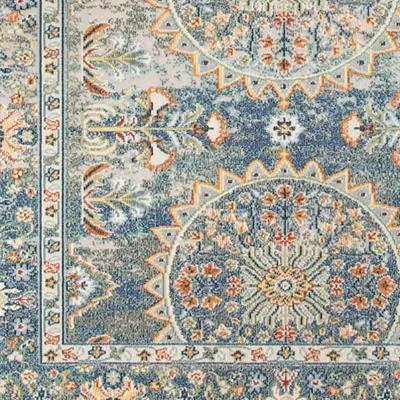 2' X 3' Floral Medallion Stain Resistant Indoor / Outdoor Area Rug - Blue / Orange