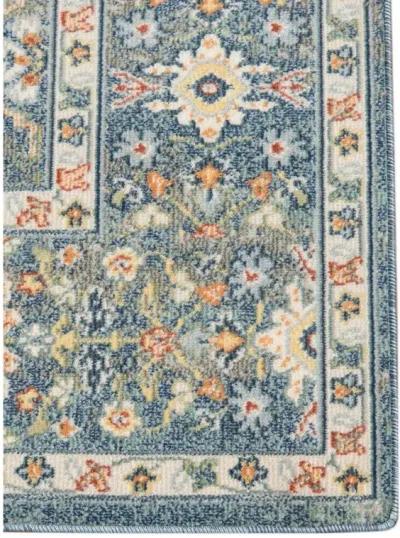 2' X 3' Floral Medallion Stain Resistant Indoor / Outdoor Area Rug - Blue / Orange