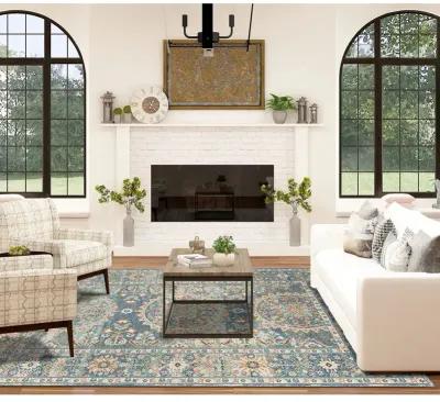 2' X 3' Floral Medallion Stain Resistant Indoor / Outdoor Area Rug - Blue / Orange