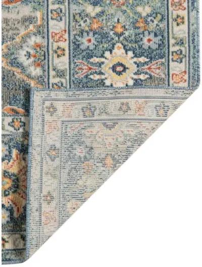 2' X 3' Floral Medallion Stain Resistant Indoor / Outdoor Area Rug - Blue / Orange