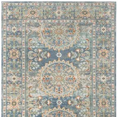 2' X 3' Floral Medallion Stain Resistant Indoor / Outdoor Area Rug - Blue / Orange