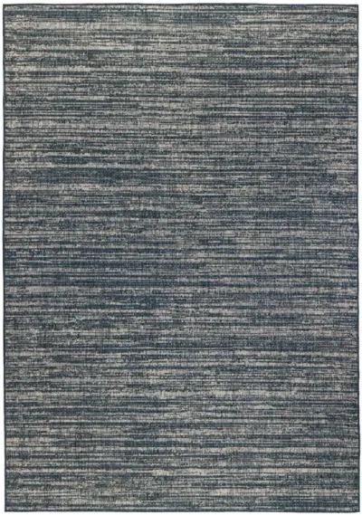 9' X 12' Striped Stain Resistant Indoor / Outdoor Area Rug - Gray / Blue