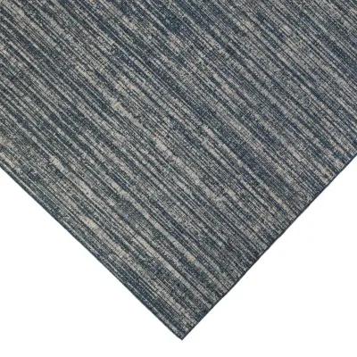 9' X 12' Striped Stain Resistant Indoor / Outdoor Area Rug - Gray / Blue