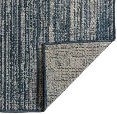 9' X 12' Striped Stain Resistant Indoor / Outdoor Area Rug - Gray / Blue