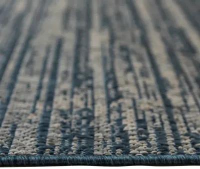 9' X 12' Striped Stain Resistant Indoor / Outdoor Area Rug - Gray / Blue