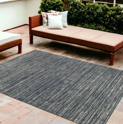 9' X 12' Striped Stain Resistant Indoor / Outdoor Area Rug - Gray / Blue