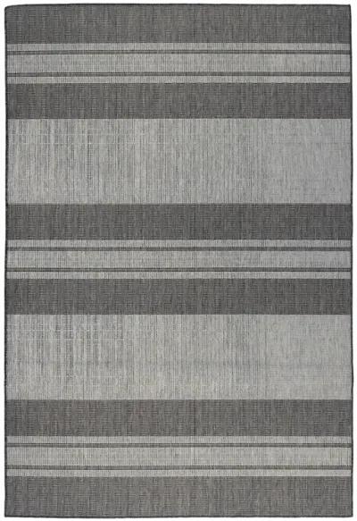 5' X 8' Striped Stain Resistant Outdoor / Indoor Area Rug - Blue / Gray