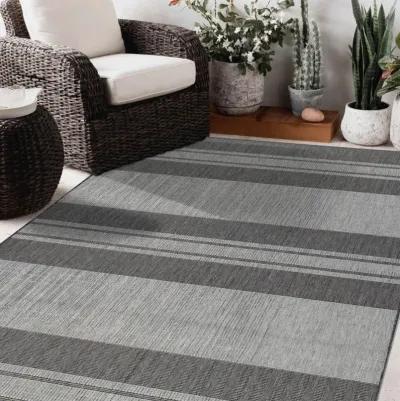 5' X 8' Striped Stain Resistant Outdoor / Indoor Area Rug - Blue / Gray