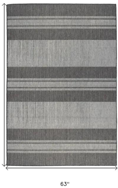 5' X 8' Striped Stain Resistant Outdoor / Indoor Area Rug - Blue / Gray