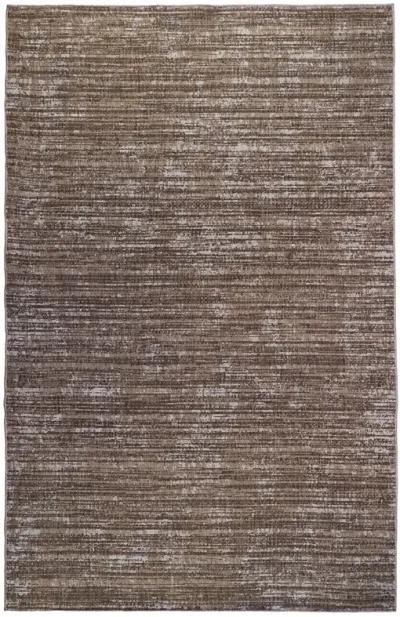 6' X 9' Striped Stain Resistant Indoor / Outdoor Area Rug - Brown / Ivory