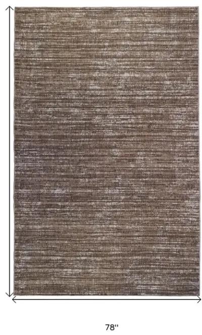 6' X 9' Striped Stain Resistant Indoor / Outdoor Area Rug - Brown / Ivory