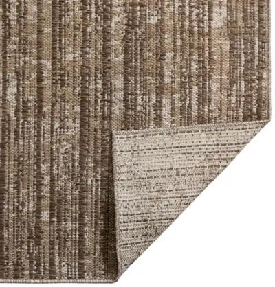 6' X 9' Striped Stain Resistant Indoor / Outdoor Area Rug - Brown / Ivory